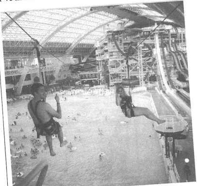 Original example photograph of ziplines over an indoor swimming pool