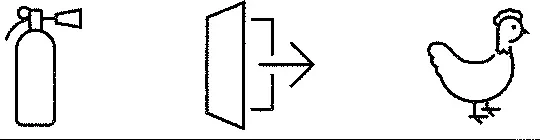 Original fire extinguisher, fire exit and chicken illustrations